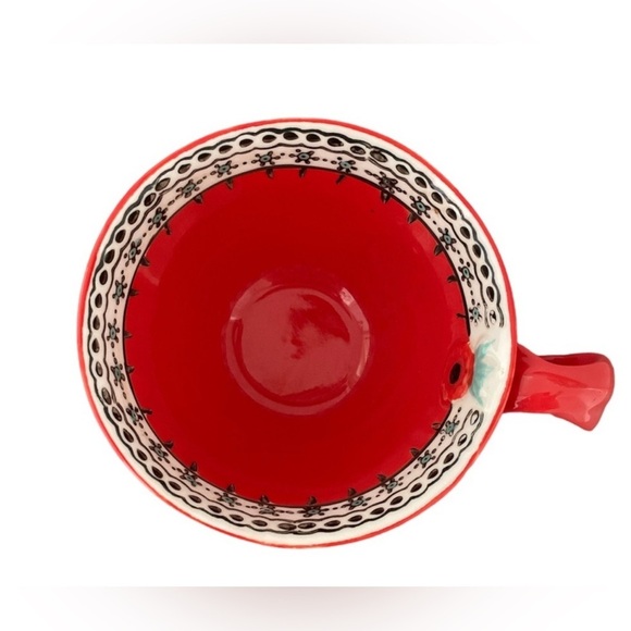Anthropologie Elka Twisted Handle Red Floral Footed Coffee Tea Pedestal Mug Cup - Picture 6 of 8